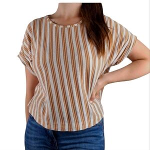 For The Republic Brown and Cream Striped Tee